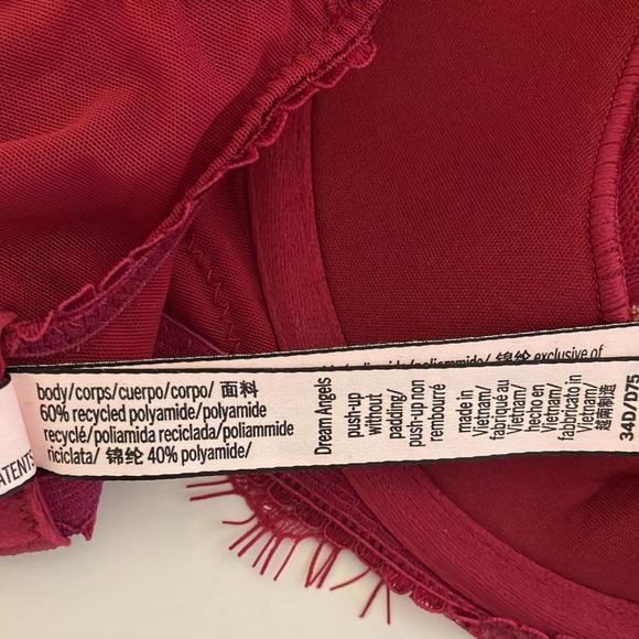 NWOT Victoria's Secret Dark Red Dream Angels Pushup With No Padding Bra 34D - Picture 9 of 11